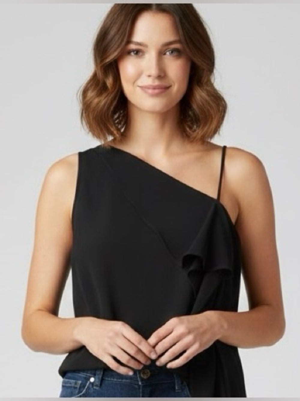 Women’s Black One-Shoulder Ruffle Blouse